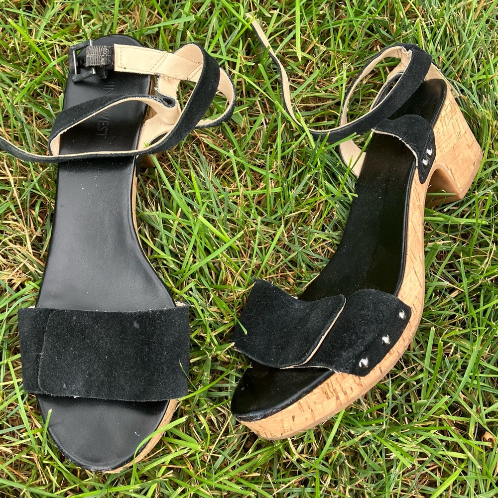 Naturalizer Black Suede Sandals with Cork Block Heel